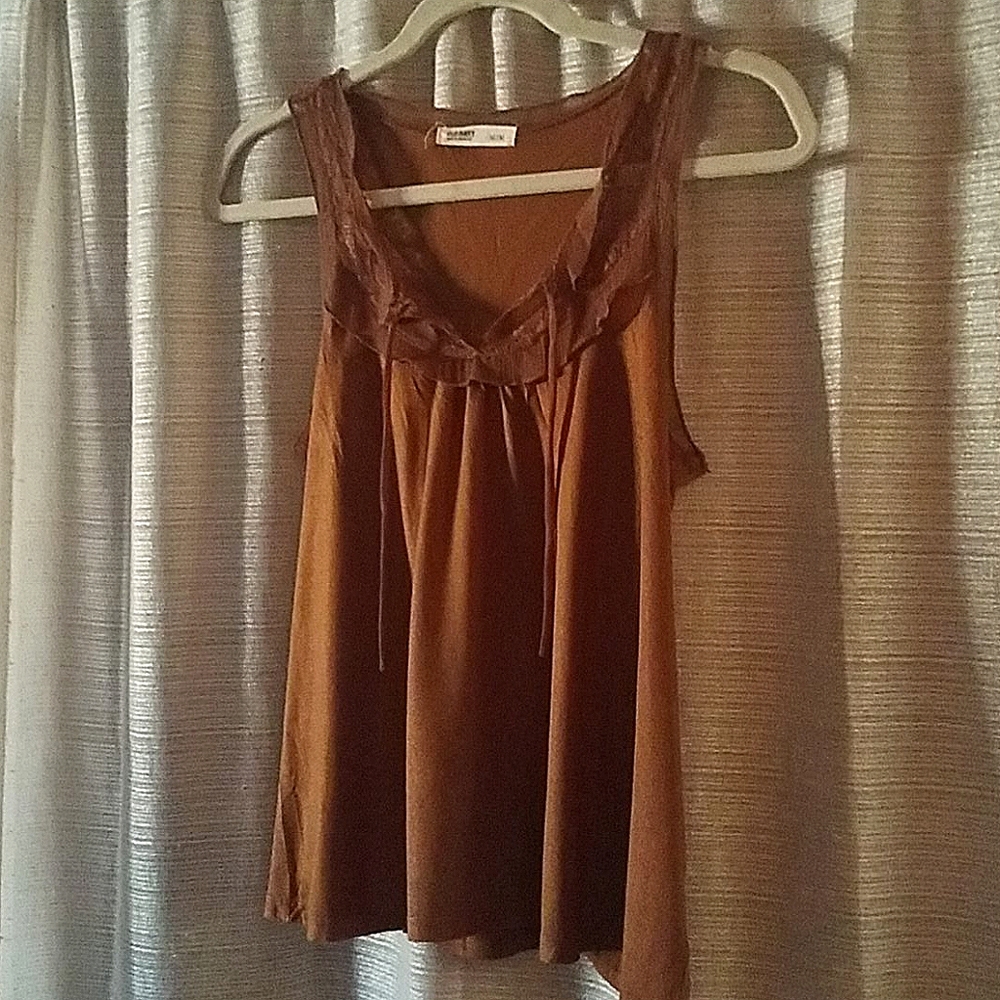 Brown Sleeveless Top with Lace